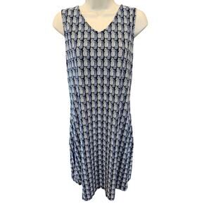 Chicos pineapple print hawaiin vacation casual dress midi blue sleevless 3 (XL)